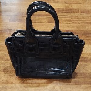 Zara Mini Black Crocodile-Embossed Handbag